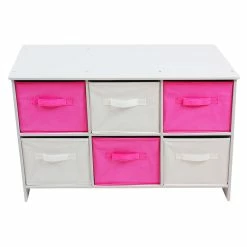Danawares Pink/White Wood Storage Bench With Bins