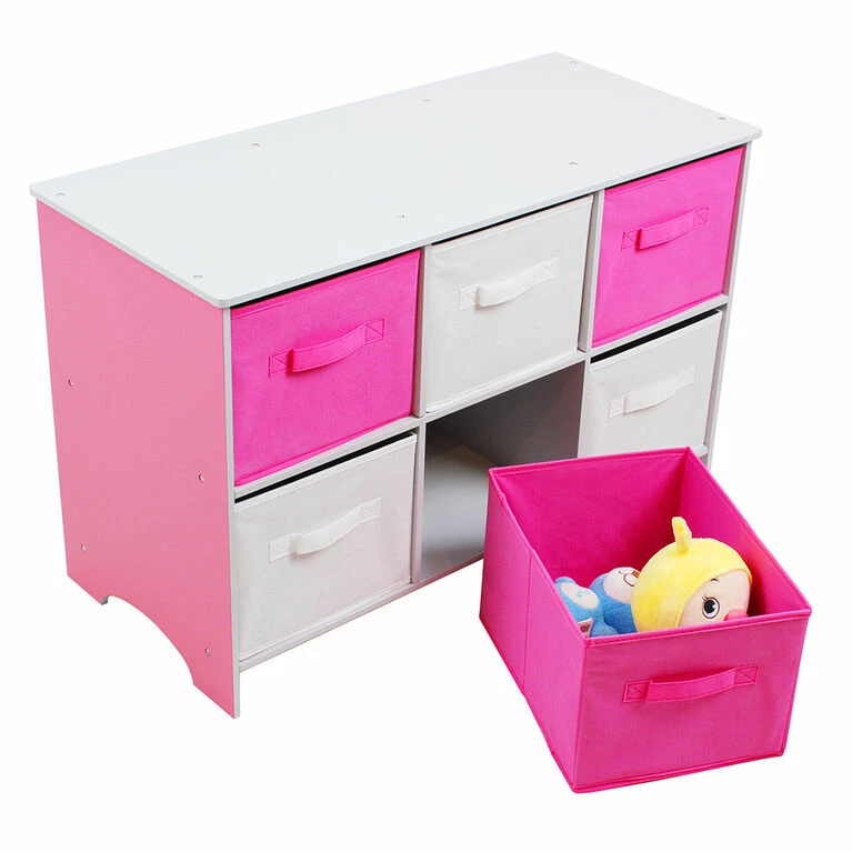 Danawares Pink/White Wood Storage Bench With Bins 5 Danawares Pink/White Wood Storage Bench With Bins - Image 3