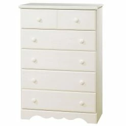 SOUTH SHORE Summer Breeze 5-Drawer Chest Dresser- White Wash