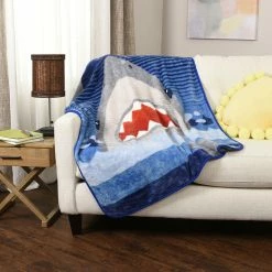 Nemcor Shark Plush Throw Blanket 40" X 50" 8 Nemcor Shark Plush Throw Blanket 40" X 50" -KidKraft store 54114875 2