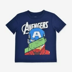 Happy Kids Marvel Heros Avengers Short Sleeve Top Navy