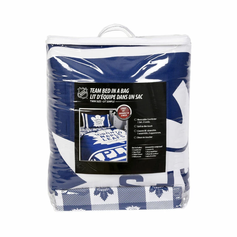 NHL Toronto Maple Leafs 4 Piece Twin Bedding Set With Reversible Comforter, Fitted Sheet, Flat Sheet And Pillowcase By Nemcor 6 NHL Toronto Maple Leafs 4 Piece Twin Bedding Set With Reversible Comforter, Fitted Sheet, Flat Sheet And Pillowcase By Nemcor - Image 4