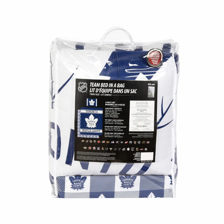 NHL Toronto Maple Leafs 4 Piece Twin Bedding Set With Reversible Comforter, Fitted Sheet, Flat Sheet And Pillowcase By Nemcor 7 NHL Toronto Maple Leafs 4 Piece Twin Bedding Set With Reversible Comforter, Fitted Sheet, Flat Sheet And Pillowcase By Nemcor - Image 5