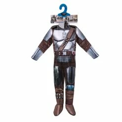 JAZWARES Star Wars The Mandalorian Deluxe Youth Costume - Large - Powerwall Jumpsuit With Printed Design And Polyfill Stuffing Plus Gloves, Cape, And 3D Headpiece
