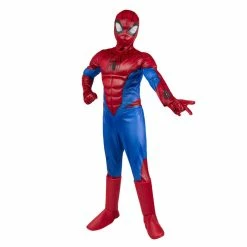 JAZWARES Marvel's Spider-Man Deluxe Youth Costume - Extra Small - Muscle Jumpsuit With Printed Design And Polyfill Stuffing Plus Full Fabric Headpiece And Gloves